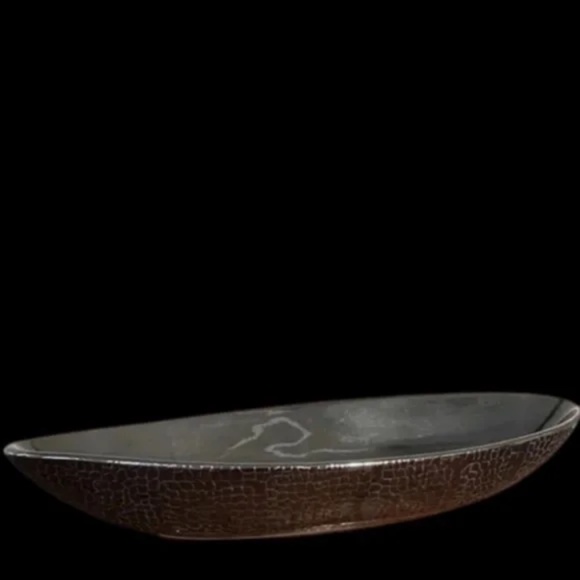 Silver Pebbled Chrome Oblong Decorative Bowl 21 inches - Picture 5 of 8